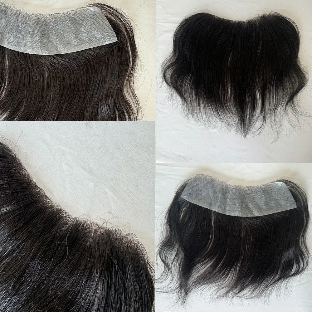 Hairpiece frontal para mulheres, extensões de cabelo humano, linha fina da testa, PU pele Toppers, cabelo substituição Toupee, preto 1B cor