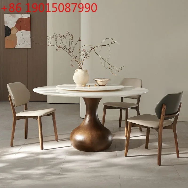 Mesa de comedor y sillas de mármol natural blanco Fendi importado, mesa redonda moderna, sencilla, ligera, de lujo, color nogal redondo