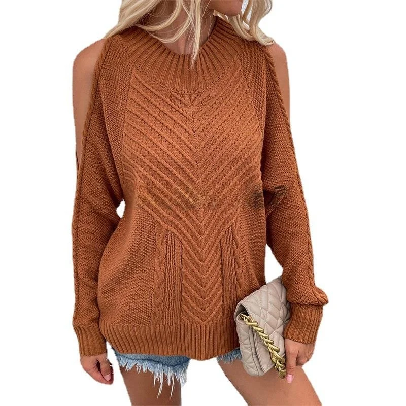 سترة محبوكة طويلة من Oulder Bared سترة ثي إبرة تويست مستديرة Ne لون نقي للتنقل سترة نسائية للشتاء والخريف #5