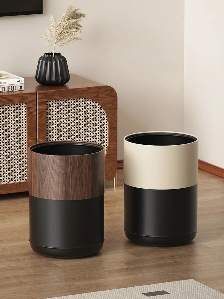 

Black Walnut Imitation Solid Wood Grain Trash Can New Household Living Room and Kitchen High Appearance Level Paper Basket
