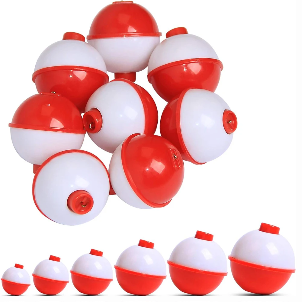 10Pcs Fishing Bobbers Hard ABS Red/white Slip Bobbers Push Button Round Buoy Floats Fishing Tackle Accessories