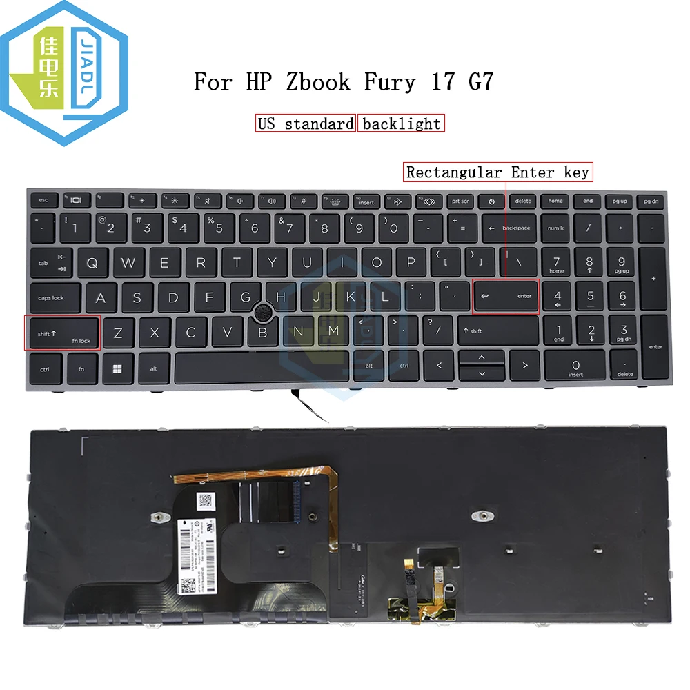 

US English Notebook Keyboard Backlight For HP Zbook Fury 17 G7 G8 USA Backlit Trackpoint Keyboards Silver Frame Light M04679-001