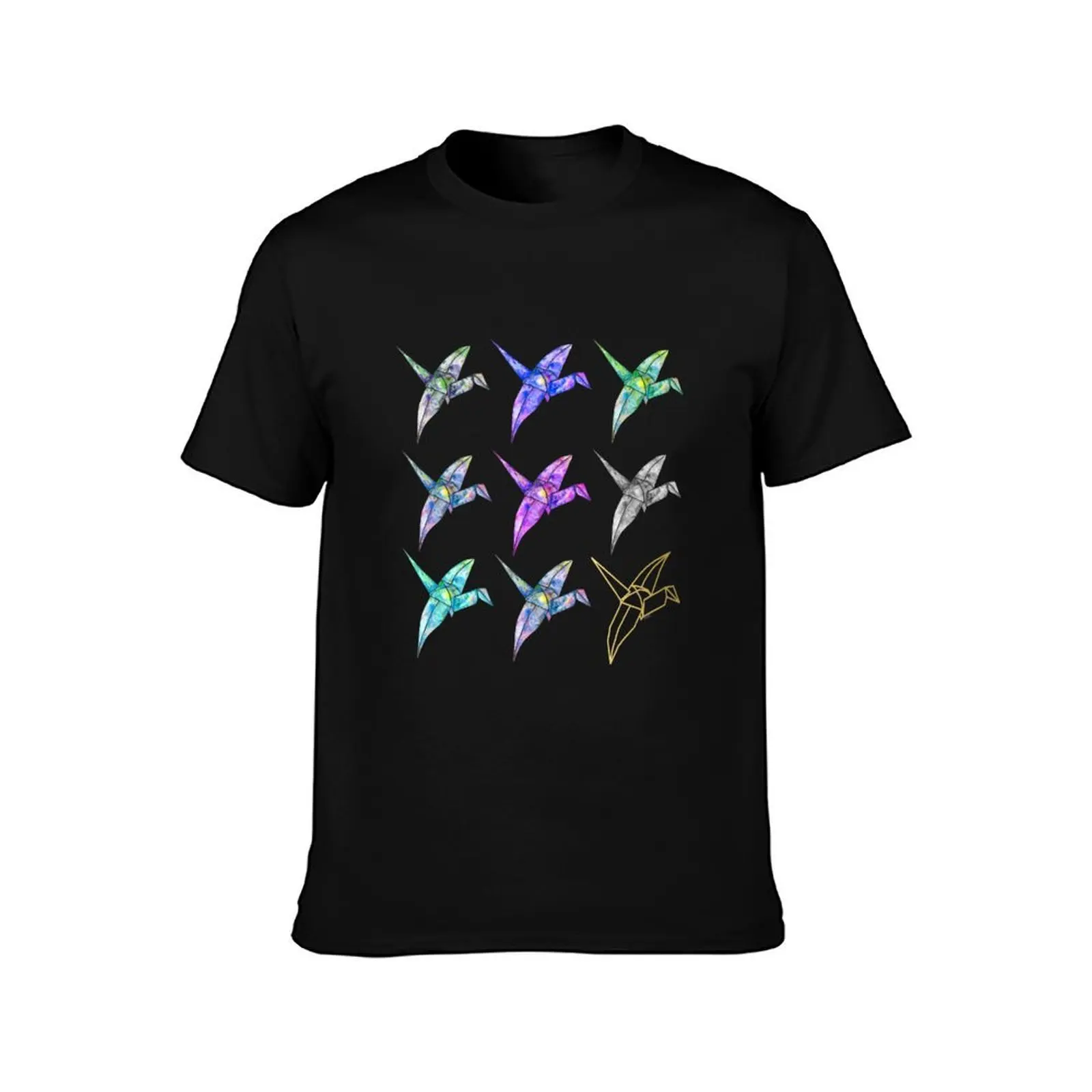 Watercolor Tsuru Crane Stamp T-Shirt Big Size Daily Wear T-Shirt