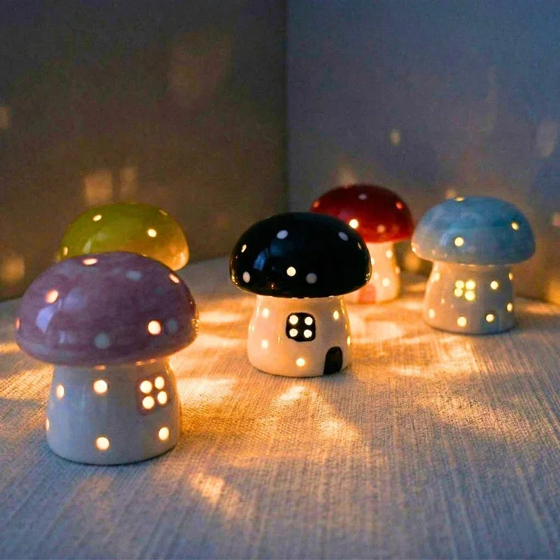 Nordic Ceramic Mushroom Led Night Light, Eye caring Bedside Sleeping Lamp, Cute Table Decor Nightlight Birthday Holiday Gift