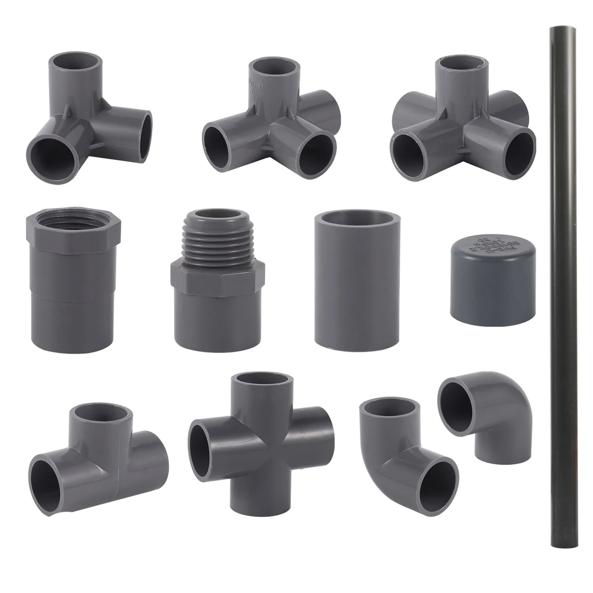 Grey PVC Pipe Connector 3/4/5-Way Joint 20/25/32mm Straight Elbow Tee Cross Water Pipe Adapter Garden Orchard Irrigation Fitting