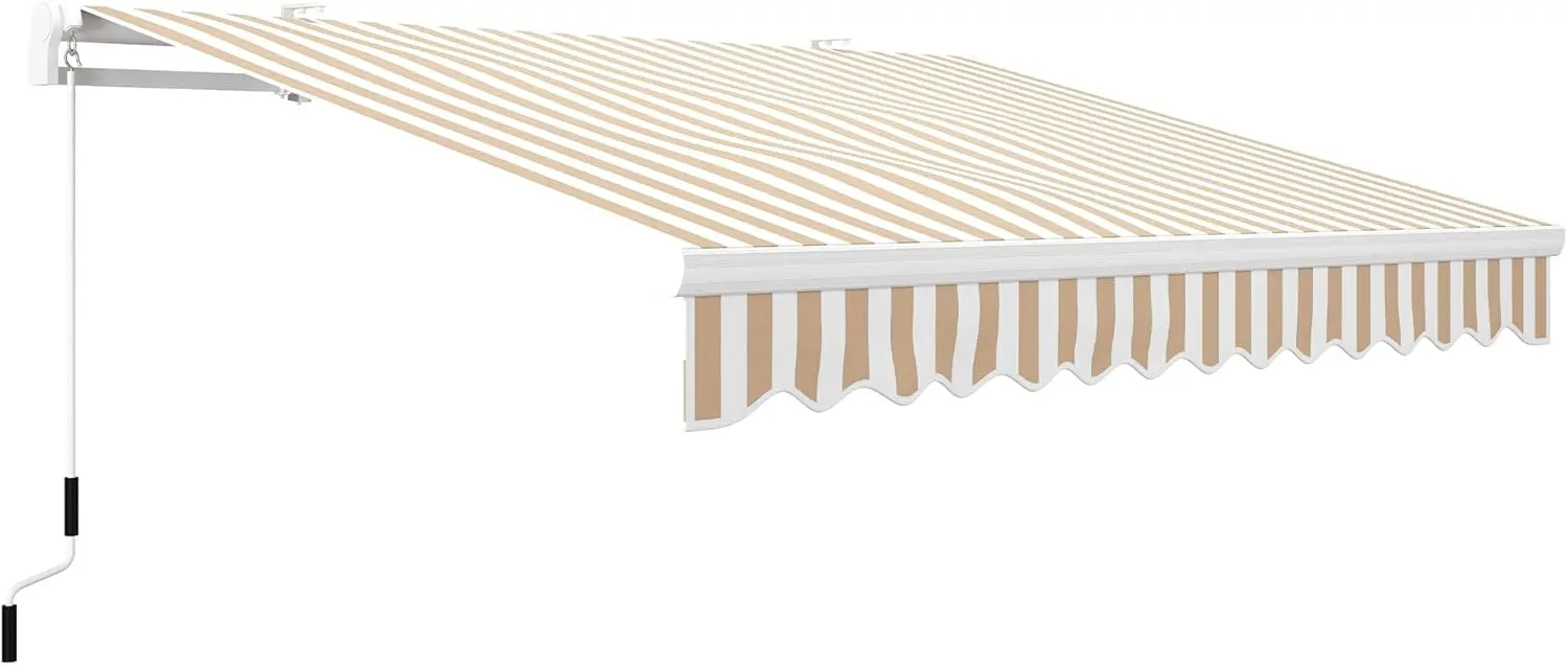 

Sunshade Shelter w/Manual Crank Handle, UV & Water-Resistant Fabric and Aluminum Frame for Deck, Balcony, Yard, Beige Stripes