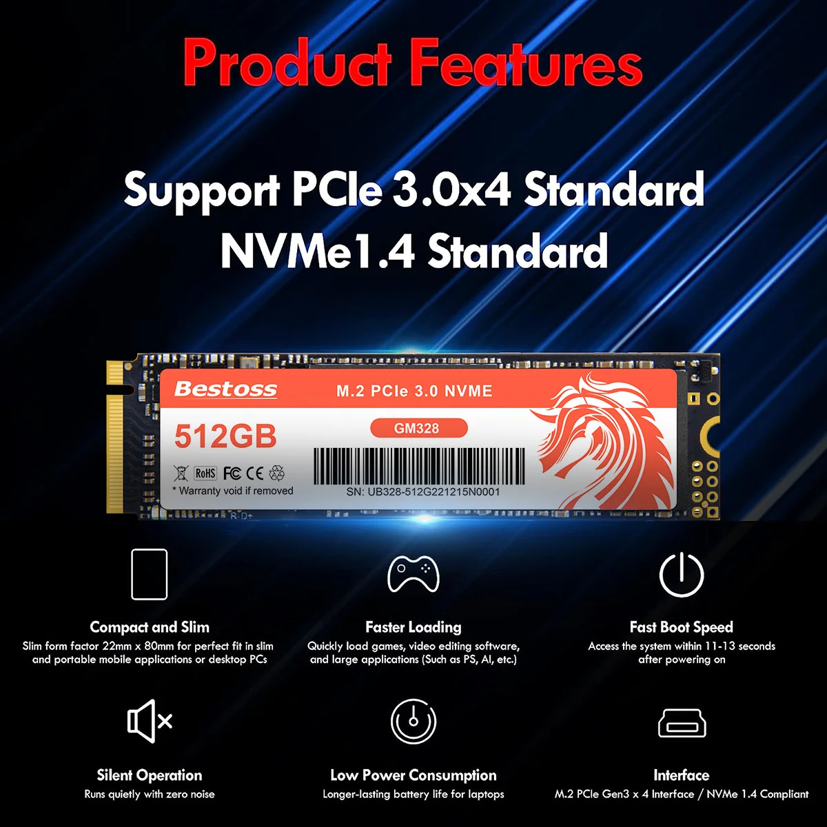 Bestoss Nvme M2 SSD 1 ТБ Ноутбук SSD Nvme M2 256 ГБ Игровой компьютер Diy Внутренние твердотельные накопители для ноутбуков GM32845