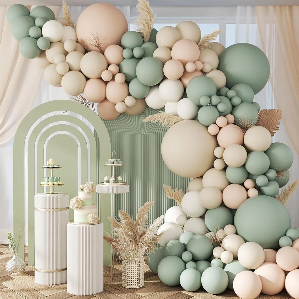Neutrales Ballonbogen-Set, Salbeigrünes Ballonbogen-Set mit nackten weißen Sandsalbeigrünen Ballons für Hochzeit, Geburtstag
