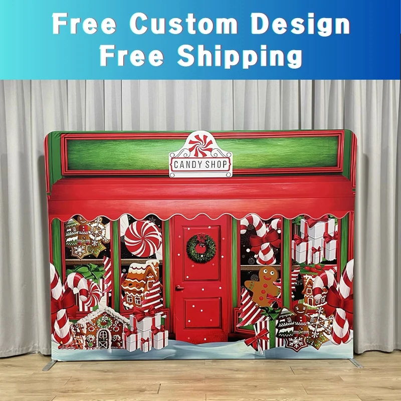 Christmas Decoration Backdrop Stand, Double Sided Printing, Customized Cover, Photo Studio Photography Backdrop, 8ft, 10ft