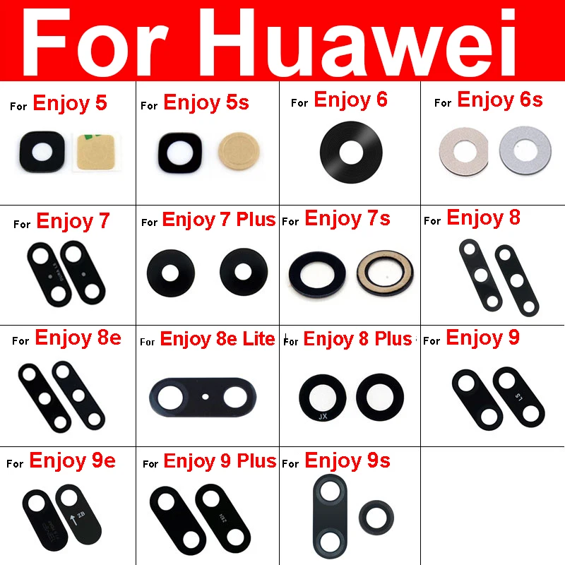 Back Camera Glass Lens For Huawei Enjoy 5 6 7 8 9 Plus 5s 6s 7s 9s 9e 8e 8eLite Rear Camera Glass Lens+Sticker Replacement