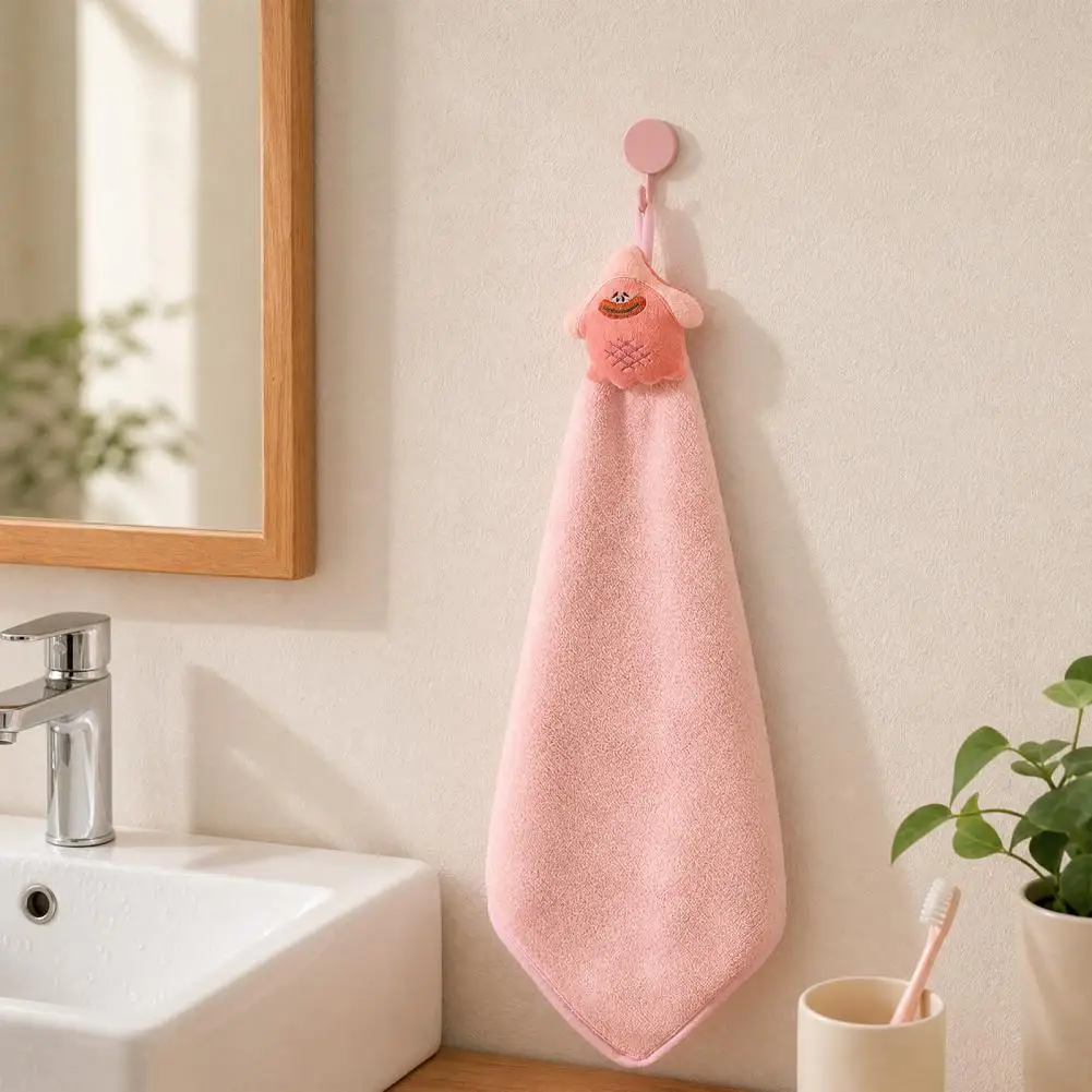 Kids Hand Towel with Lanyard Cartoon Hand Towel with Lanyard Soft Coral Velvet Absorbent Kitchen Bathroom Drying Cloth Cute Todd
