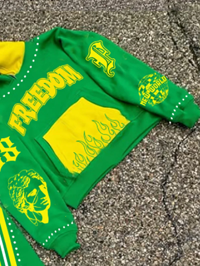 الخريف والشتاء الشارع التباين طباعة دعوى الأخضر مقنعين البلوز Bootcut السراويل الرياضية البلوز السراويل قطعتين مجموعة 28 الطباعة الرقمية #5