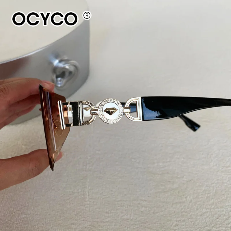 Steampunk Randlose quadratische Sonnenbrille Männer Frauen 2025, Luxusmarke Designer Metall Sonnenbrille Stilvolle gebogene Farbtöne Brillen UV400 – Detail 11