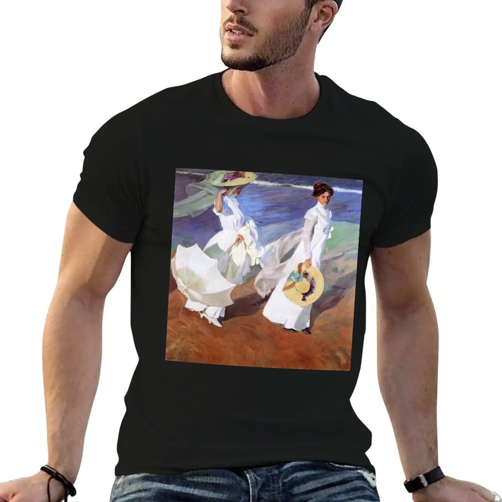 

Sorolla shirt on Joaquin Beach T-Shirt t Women Painting Walking cotton man the Impressionist heavy