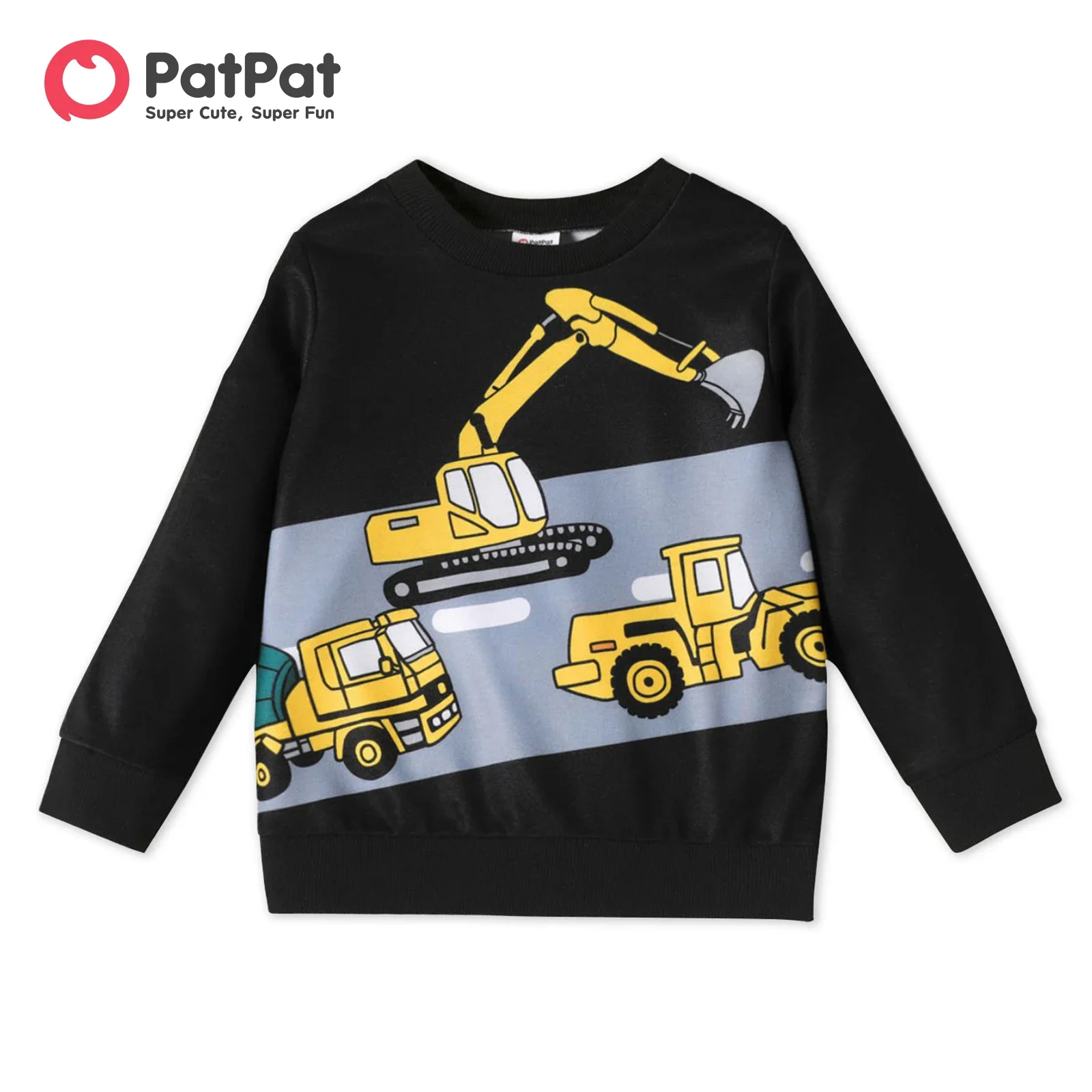 PatPat Toddler Boy Sweatshirts Casual Vehicle Print Pullover Child Sweatshirt for Boys Clothes Soft and Comfortable