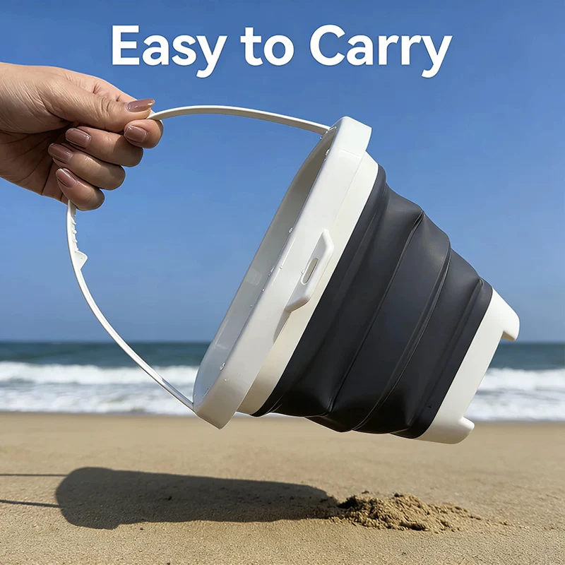 Portable Collapsible Beach Pail Foldable Water Bucket Essential Water Gun Accessory for Kid Summer Beach Sand and Water Play Fun