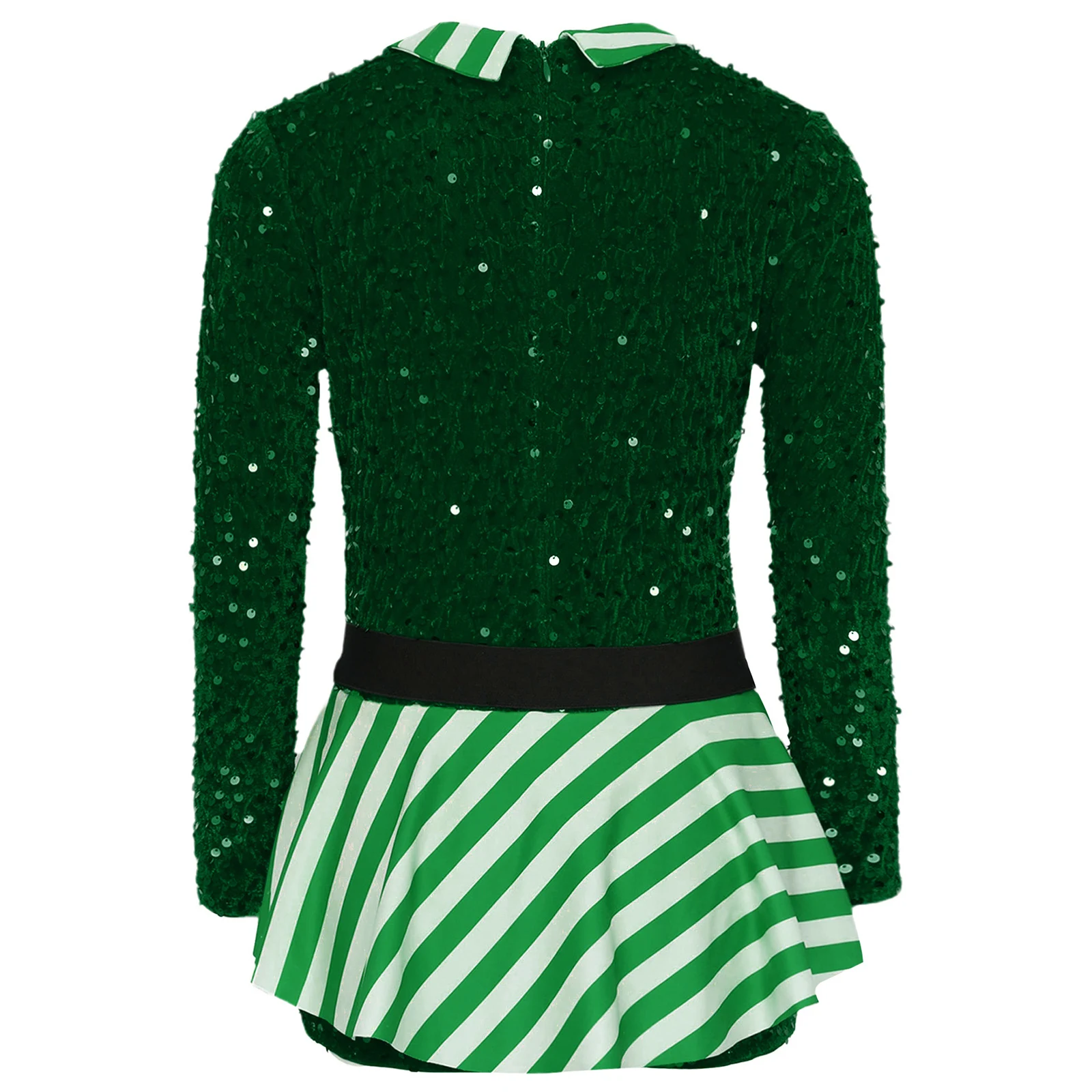 Girls Bodysuit Lapel Collar Long Sleeve Boycut Bodysuit Sequins Stripes Party Candy Cane Stage Performance Costume image 2