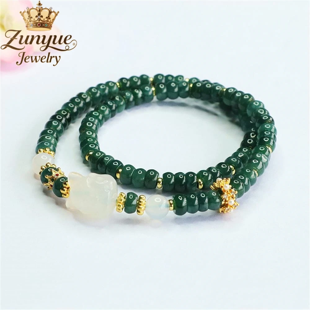 

Natural Blue Water Jadeite Chalcedony Fox Double Loop Bracelet Luxury Quality Fashion Jewelry Exquisite Elegant Popular Charms