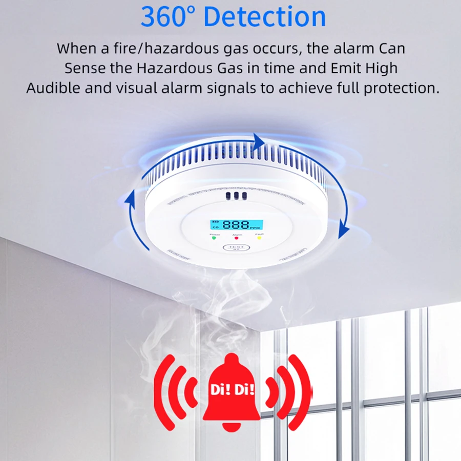 10 years Smoke & Carbon Monoxide Detector Battery Backup Smoke & CO Alarm Combo App Notification CE UL Certified