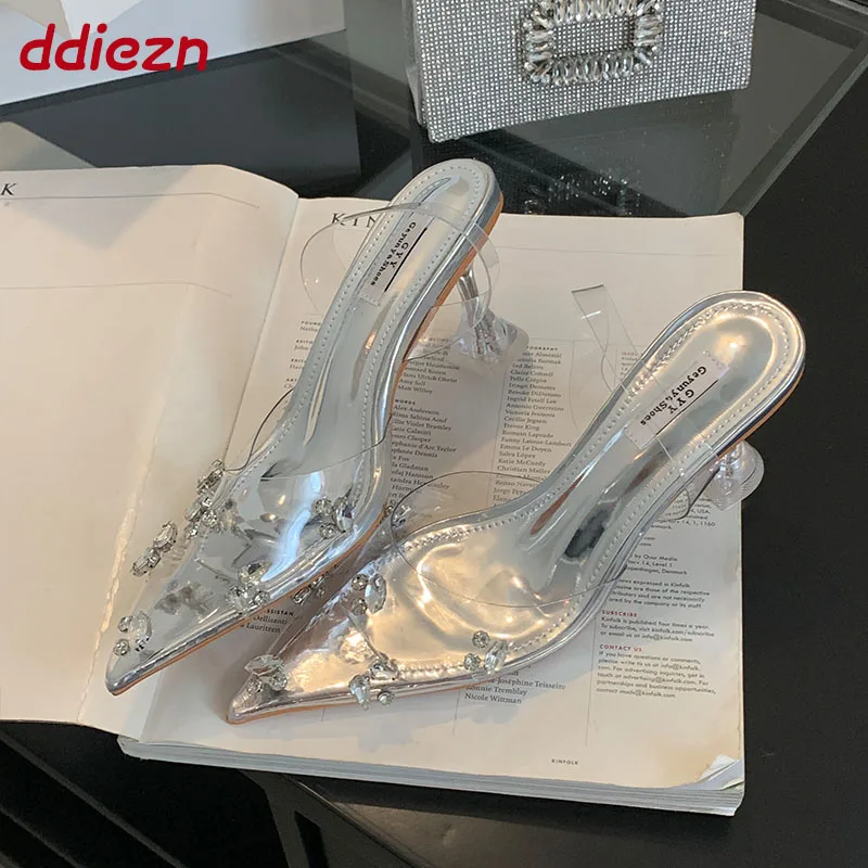 

Female Transparent Heels Women Pumps Shoes Slingbacks Pointed Toe Fashion Crystal Diamond Sexy Ladies High Heels Shoes