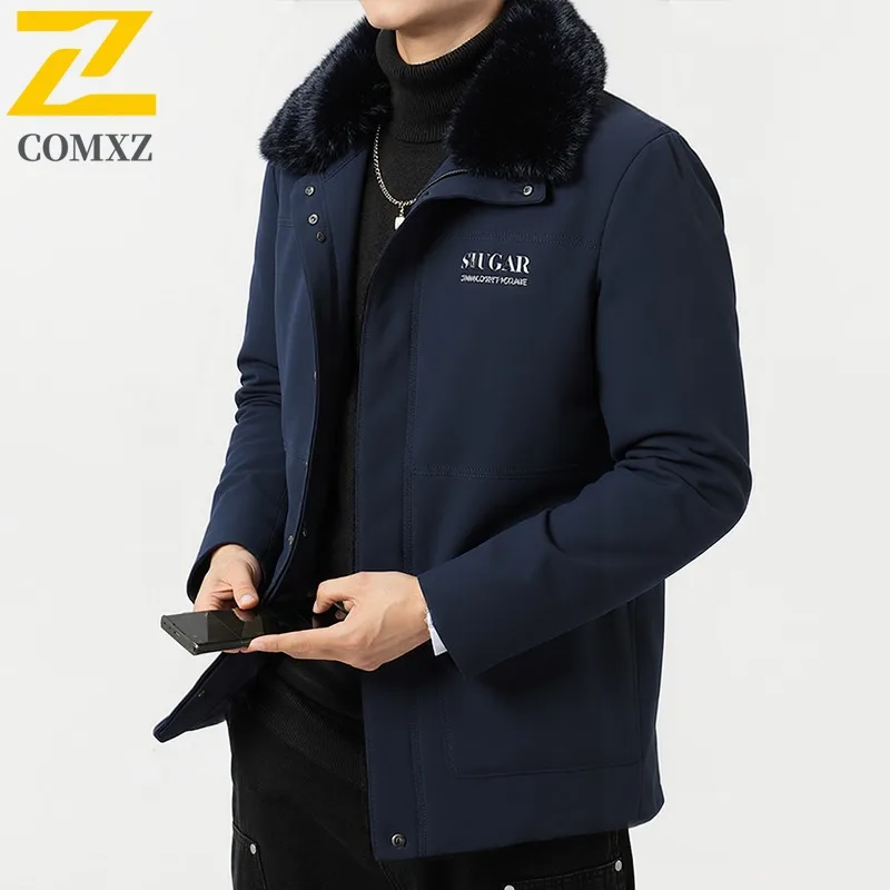 COMXZ Men Cotton Padded Jacket Fur Collar High Quality Lightweight Cold Proof Travel Quilted Jacket Ski Windproof Winter Jacket