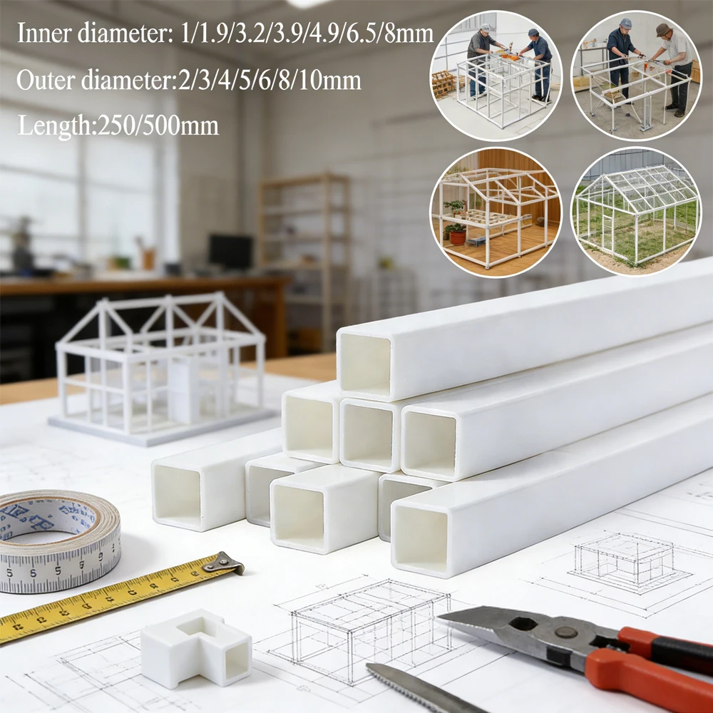 5/10Pcs Easy Cut White ABS Square Tube , Hollow Plastic Bar for DIY Craft & Model Building Supplies , Model Building Square Tube