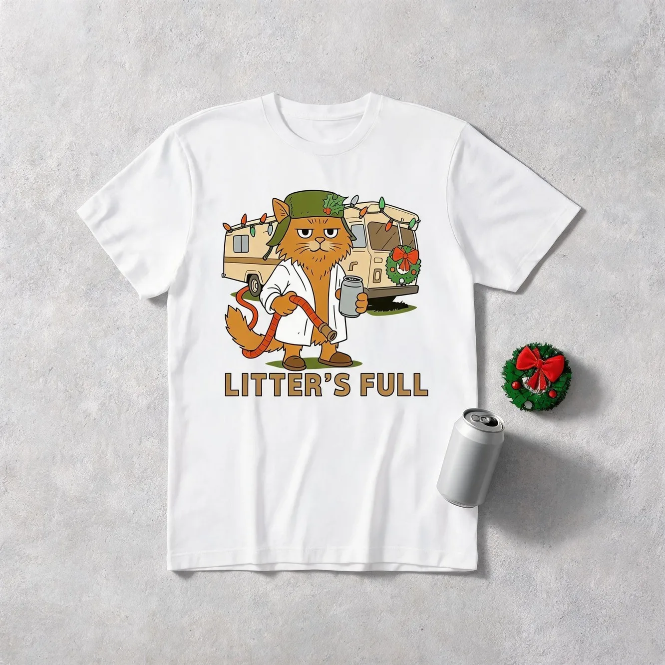 Mens Funny Cat Litter Training T Shirt Full Kitten With Hose Drinking Print Cotton Short Sleeve Round Neck Tee For Pet Owners Machine Washable Casual Wear Christmas Gifts