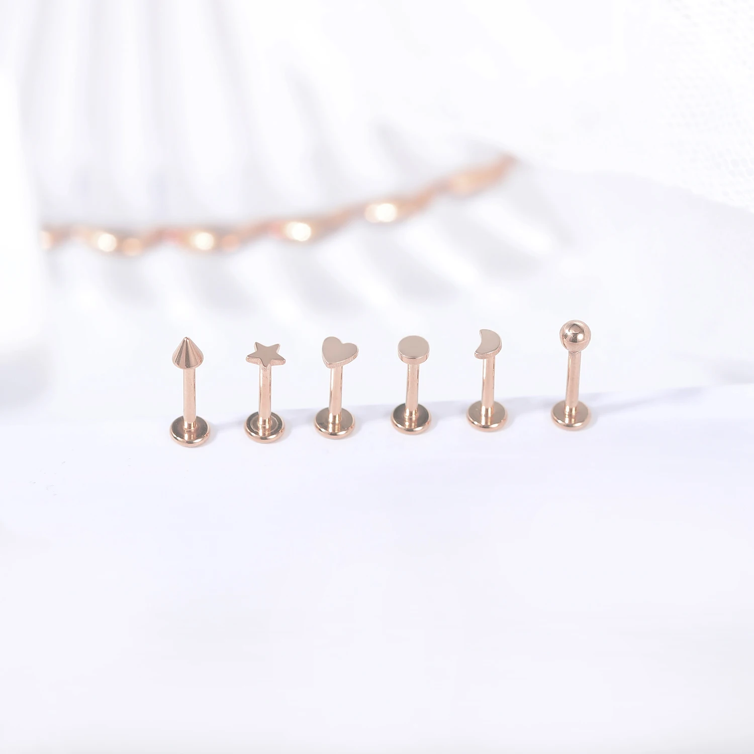 ZS 1PC 16G Rose Gold Plated Helix Piercing Earring Zircon Lip Stud Star Moon Labret Piercing Jewelry Crystal Lip Body Jewelry
