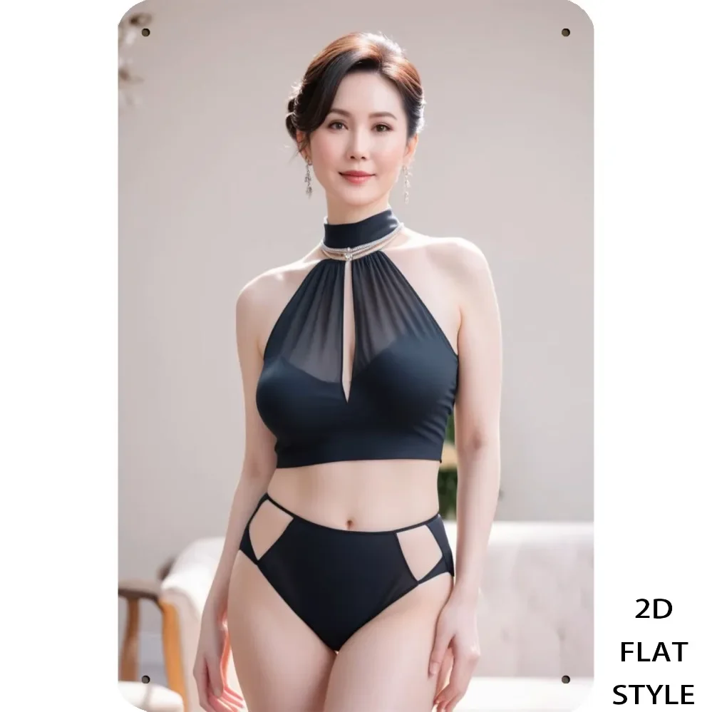 

Vintage Modern Metal Wall Art Plaque - Retro Bikini Girl Poster 8x12 Inch, Easy Hanging Decor for Café Bar Home Party