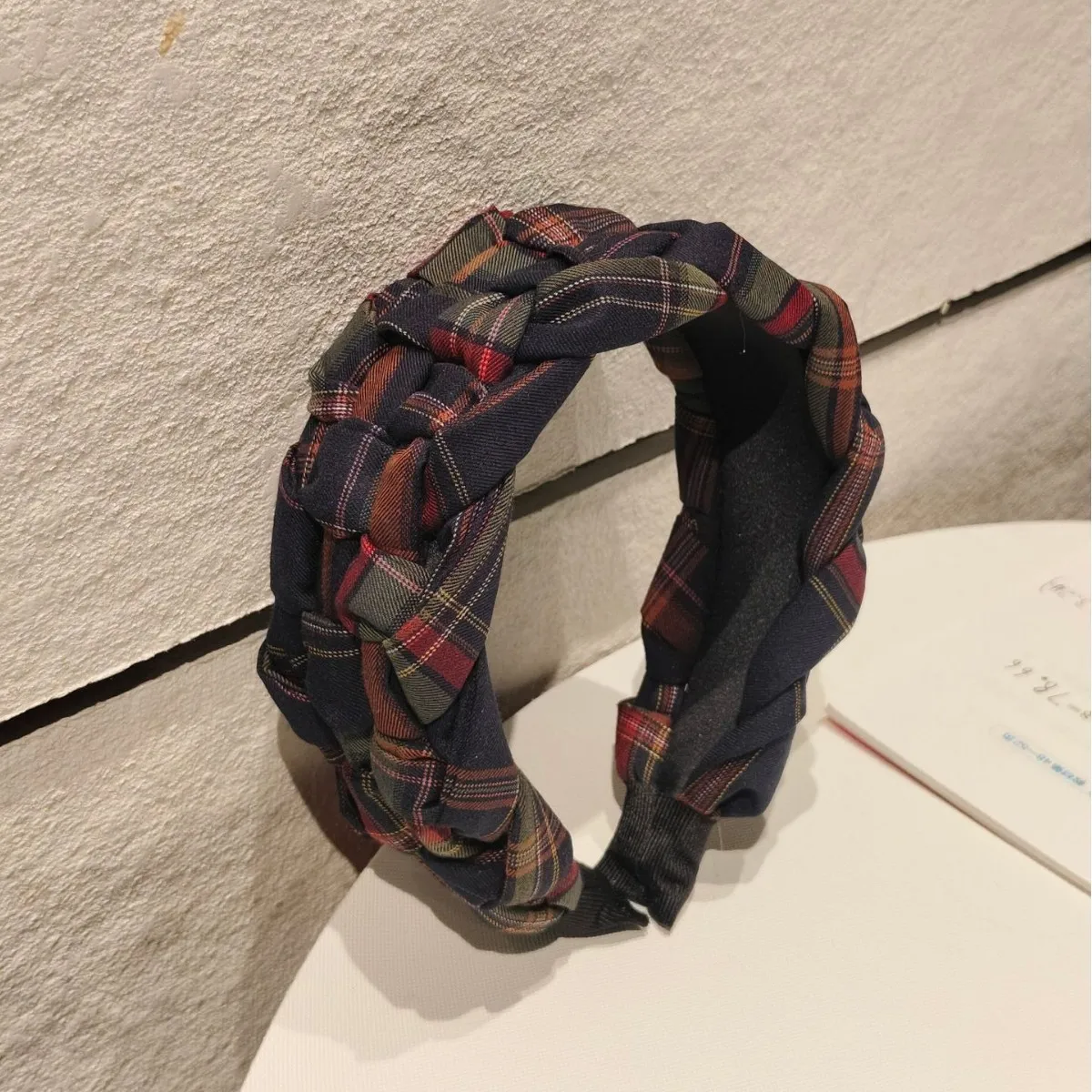 Korean College Trendy Classic Versatile Contrast Color Plaid Headband Filled with Cotton Wash Face Show Small Non-slip Headband