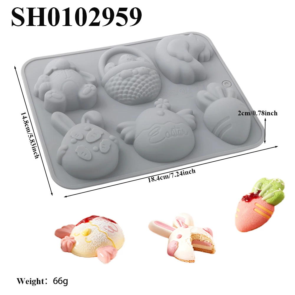 Easter Silicone Cake Mold 6-Cell Easter Elements Rabbit and Easter Egg Design Chocolate Mold Kitchen Dessert Baking Tools - view 6