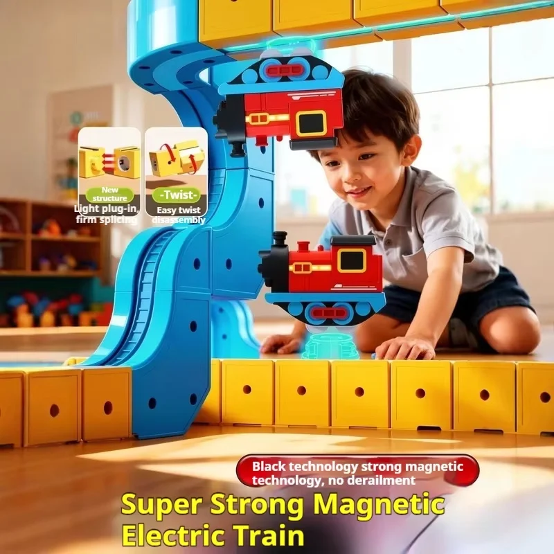 Magic Track Cube Puzzle Toy for Kids - High-Speed Orbit Electric Magnetic Suction Assembly Game for Boys And Christmas gift