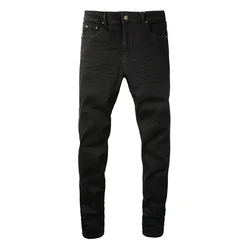Fashionable new jeans slim fit elastic retro black jeans high street hip-hop brand designer high-quality pants hombre