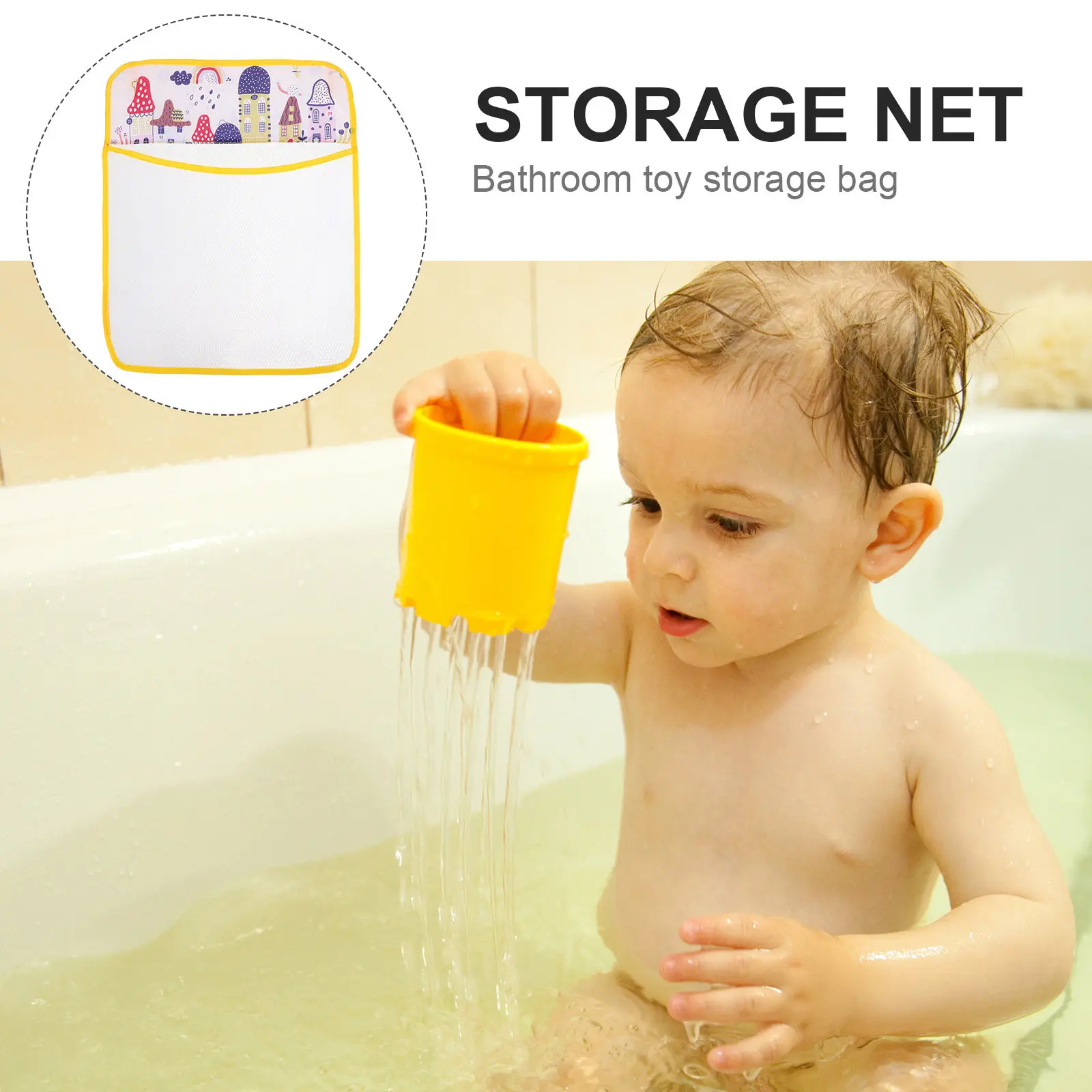 

Children Hanging Bath Storage Bag Cartoon Prints Mesh Organizer Bath Balls Towels Holder Bathroom Multifunction Storage