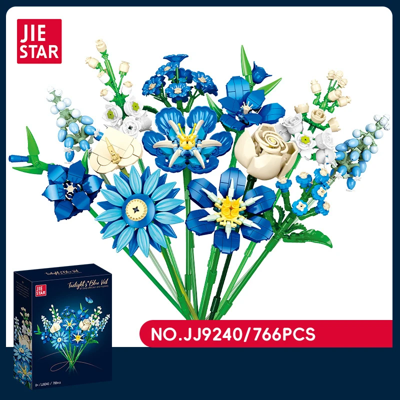 Blue Fairy Bouquet Building Blocks Set Rose Tulip Daisy Flower Bricks Model Floral Art Decoration Toys Gifts For Kids Adults