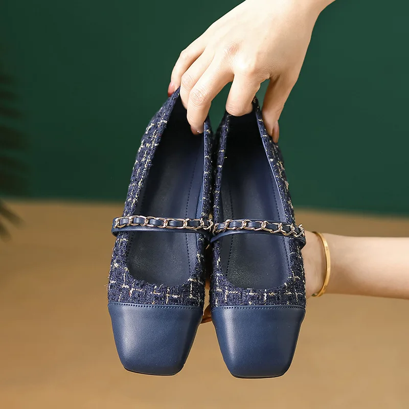 Sapatos Mary Jane retrô para mulher, senso design francês, estilo de perfume pequeno, bloco de cores, novo, 44, 44, primavera