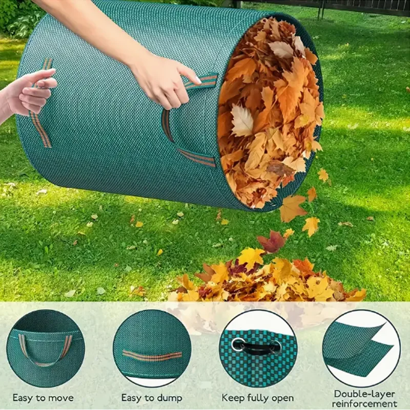 120-500L Garden Yard Waste Bag With Lid Foldable Leaf Collection Trash Can Reusable Fallen Leaves Outdoor Gardening Storage Bag