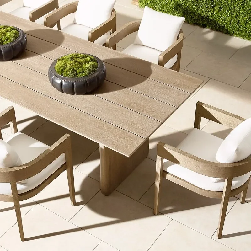 for Outdoor Solid Wood Dining Table and Chair Set Preservative Teak Old Villa Garden Hotel Leisure Furniture Combination