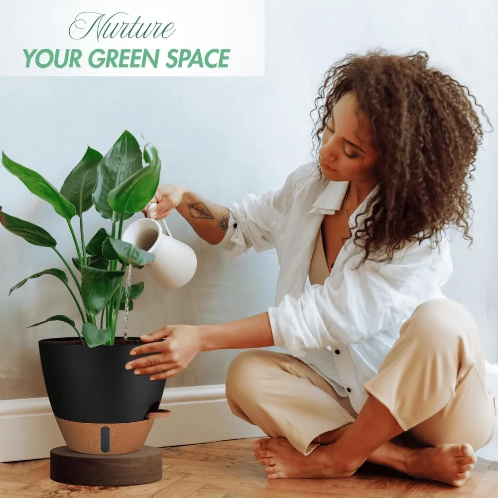 12/10/8 inch self watering pots for indoor plants plastic large plant pot for outdoor plants, water level window & spacious rese