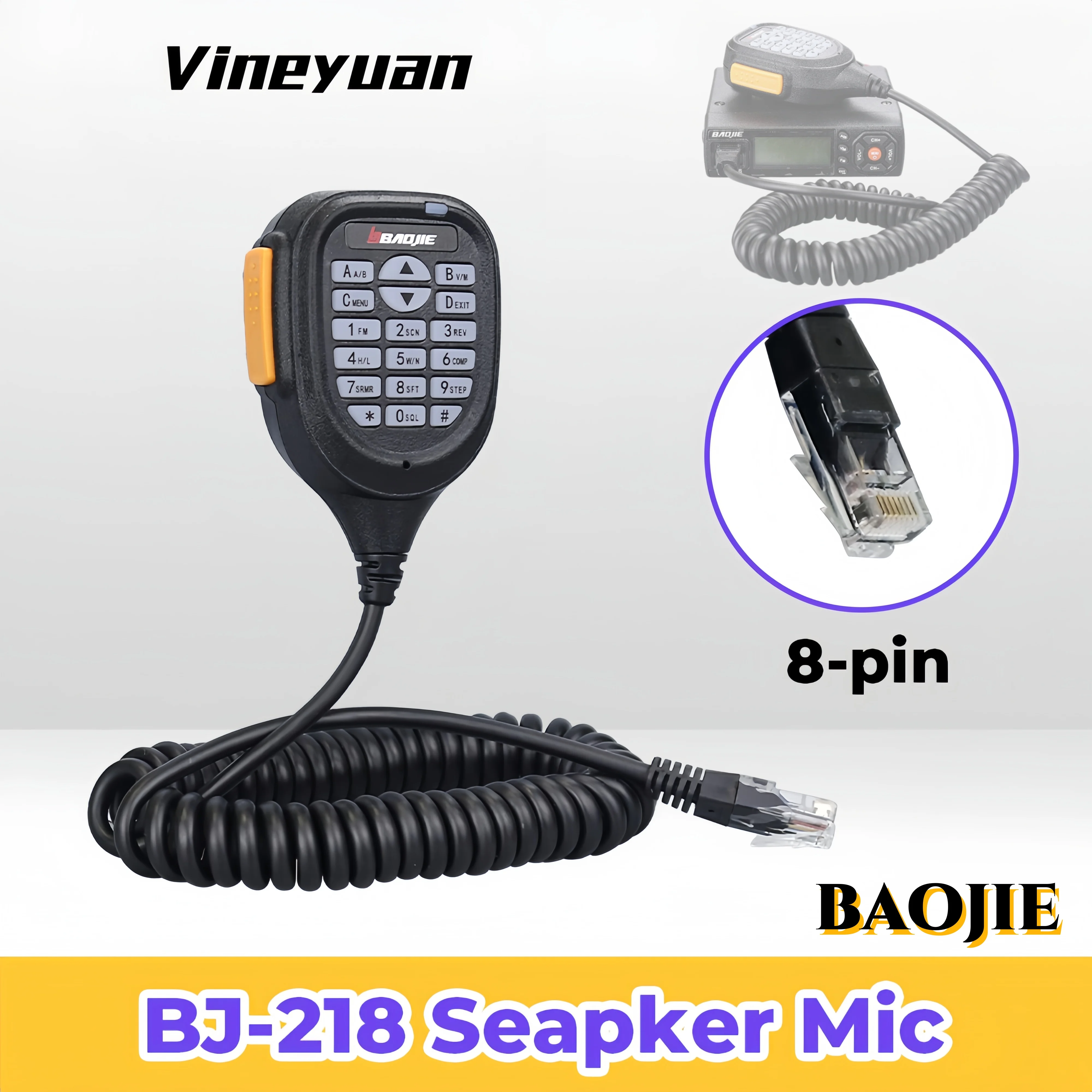 Novo Microfone PTT Baojie BJ-218 para Rádio Móvel Baojie BJ-318 BJ-282 e Walkie Talkie Zastone Z218