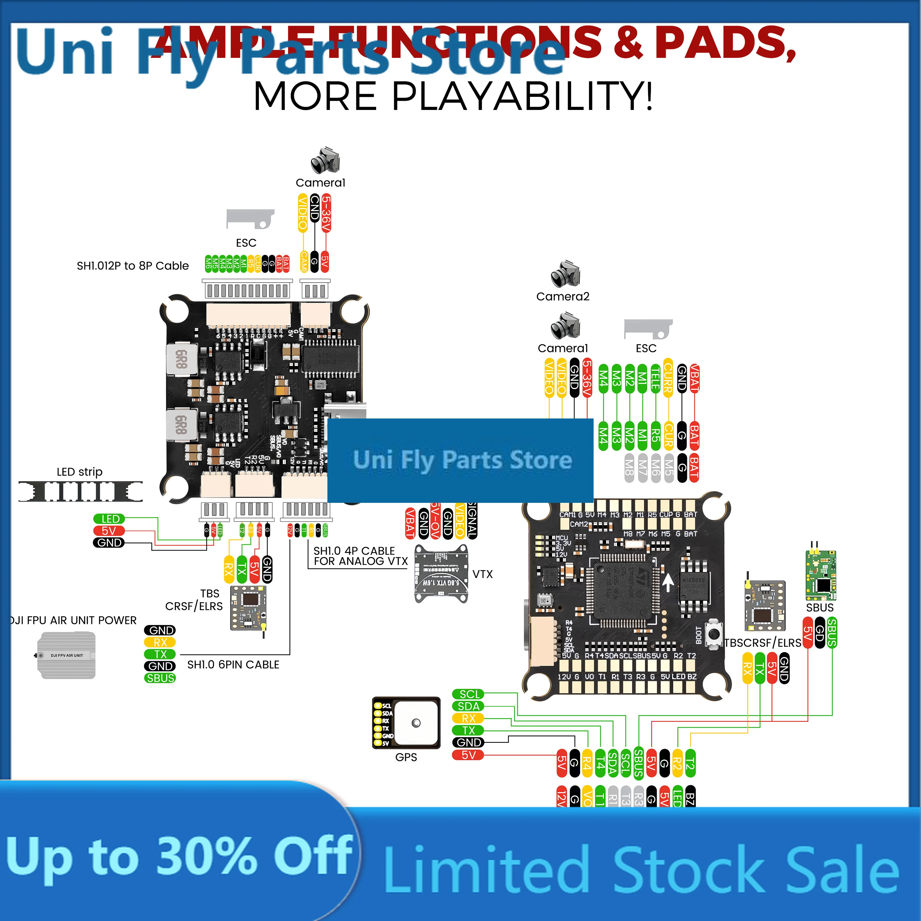UniFlyFlyWarp F4 FC F405 F7 FC F722 Flight Controller 55A/65A 4in1 ESC 4-8S Stack ICM42688 30.5X30.5mm For FPV Drones Rc Airp