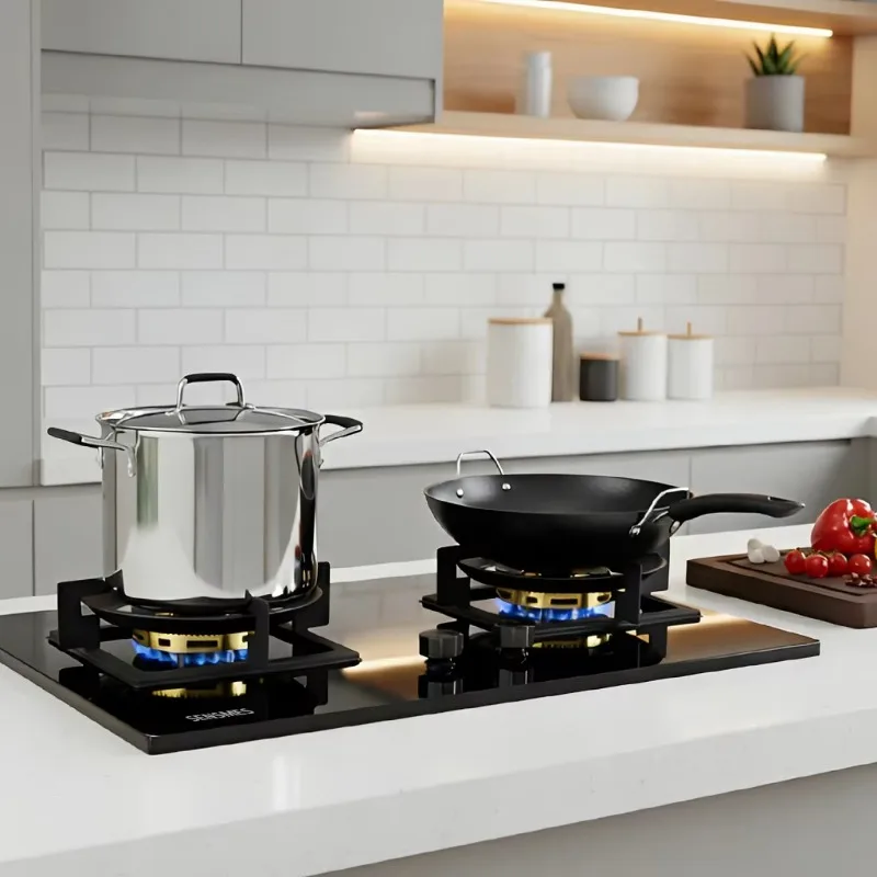 2 Burners Built-in Gas Cooktop Black Tempered Glass Gas Stove Kitchen Gas Hob