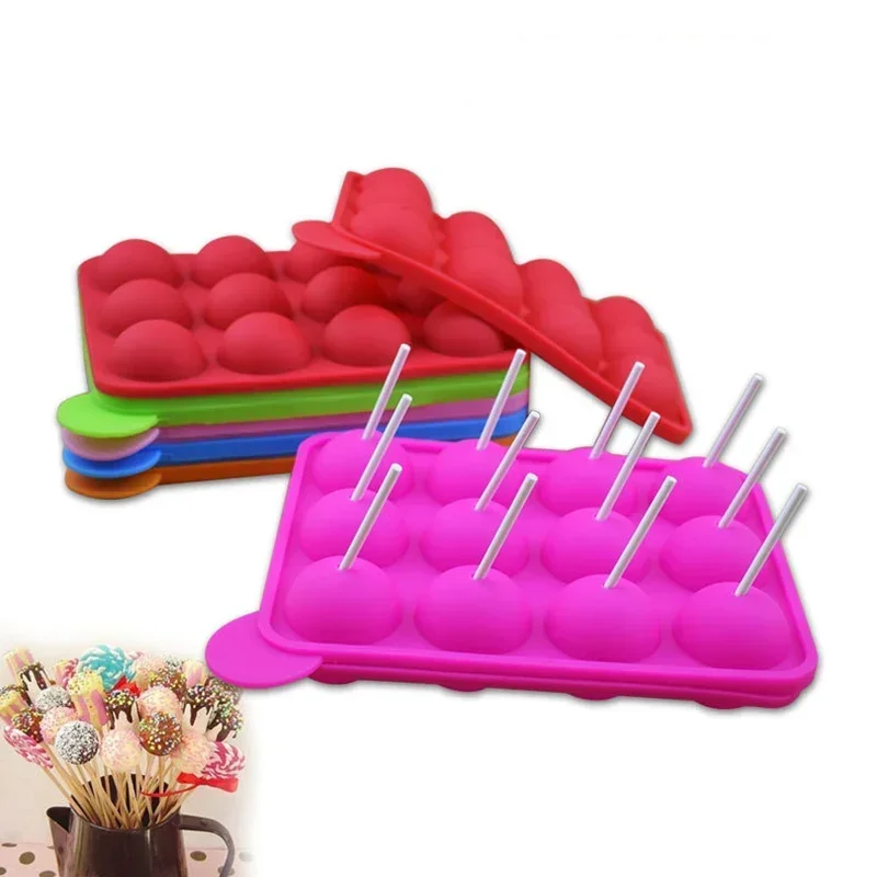 8/12 Holes Round Ball Lollipop Mold Cake Shop Chocolate Mold Heart Cake Pops Maker Candy DIY Mold Tool With Sticks