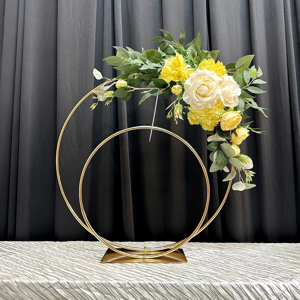 

Factory spot electroplated gold double circle flower stand round wrought iron decorative ornament foreign trade wedding main tab