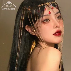Fairy Hair Ornaments Forehead Chain Face Curtain Retro Luxury Fairy Halloween Headdress Women Hair Accessories Crystal Headband