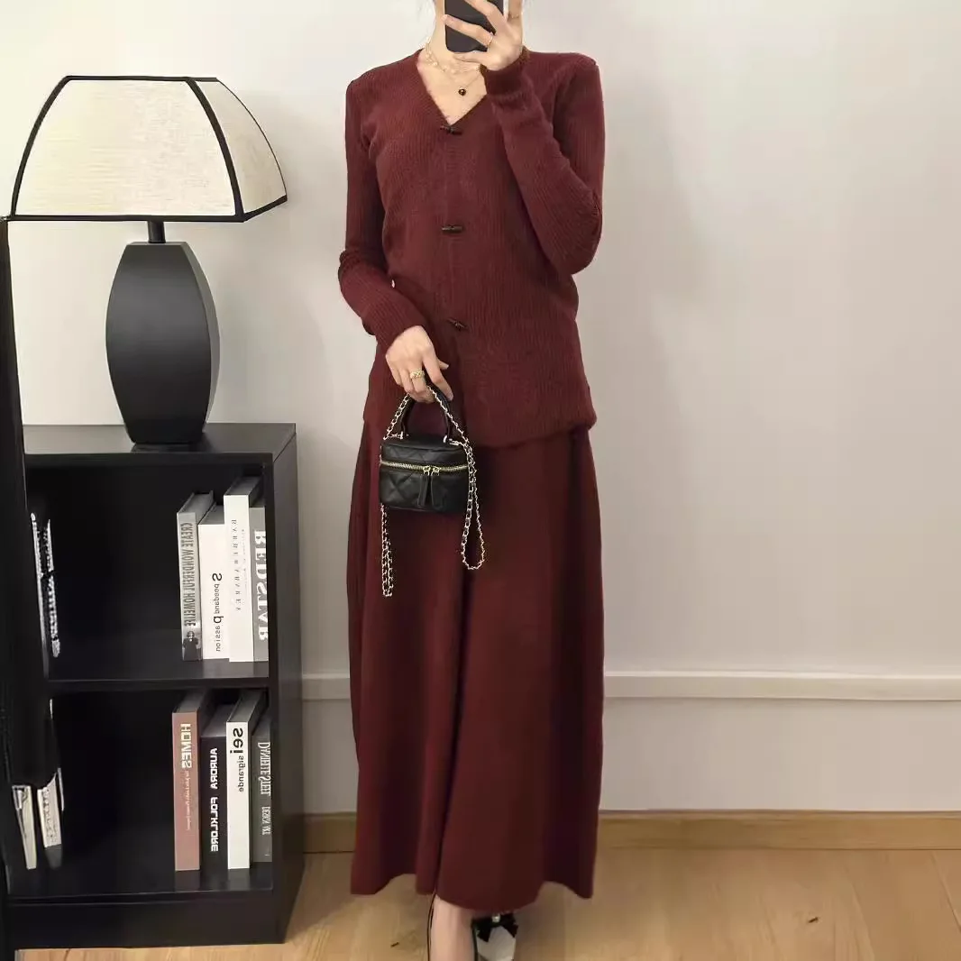 2024 Autumn Oversized Knitted Sets 2 Pieces Korean Fashion Cardigans with Long Skirts Women Casual Sweater Tops Skirts Outfits