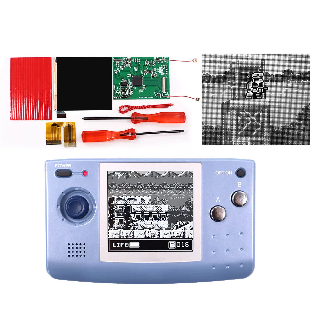 Super OSD Retro Pixel IPS Display LCD, tela DIY para SNK Neo Geo Pocket, console de jogos preto e branco, 8 cores