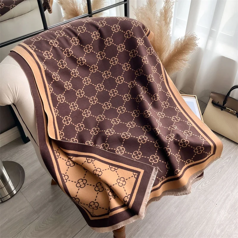 Luxury Cashmere Plaid Scarf Winter Women Pashmina Shawls Warm Blanket Wraps Female Foulard Bandana Brand Thick Scarves Hijab