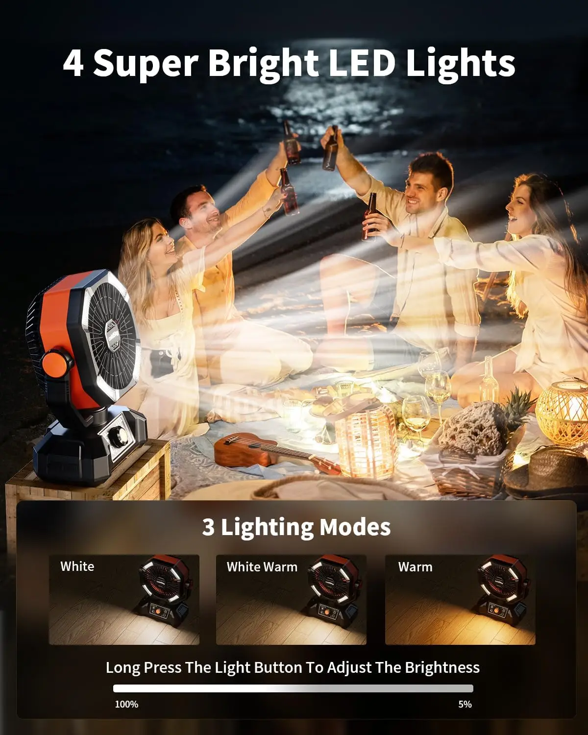 ???????? Camping Fan with ???? ?????, Battery Operated Fan with 4 LED Lantern, 8 Speeds Desk Fan with Remote image 4