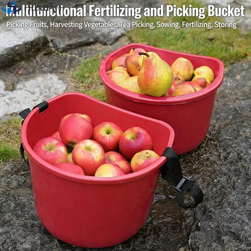 1Pcs Red Plastic Fruit Picking Bucket, Portable Fertilizer Spreading Bucket, Seeding Bucket
